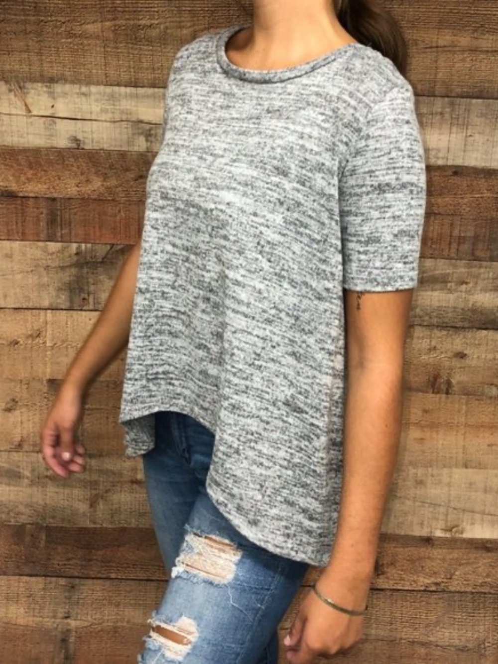 Juniors Size Medium ENOUGH ABOUT ME Short Sleeve Gray Sweater